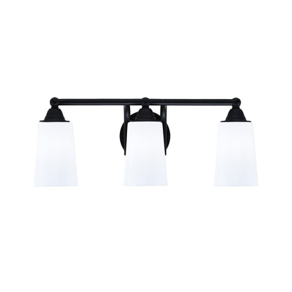Toltec Paramount 3-Light Bath Bar | Matte Black Steel and White Opal Glass | Bathroom Vanity & Powder Room | 7.25 x 8.75 in | Model 3423-MB-261