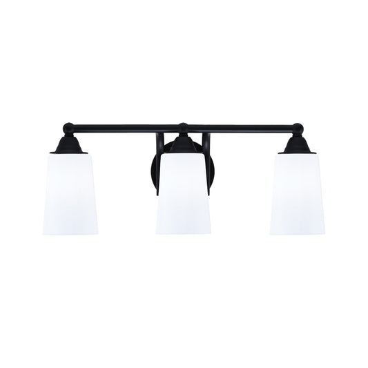 Toltec Paramount 3-Light Bath Bar | Matte Black Steel and White Opal Glass | Bathroom Vanity & Powder Room | 7.25 x 8.75 in | Model 3423-MB-261