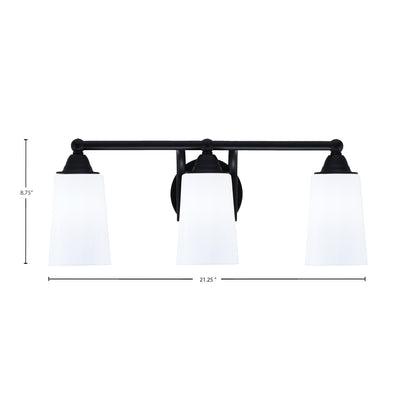 Toltec Paramount 3-Light Bath Bar | Matte Black Steel and White Opal Glass | Bathroom Vanity & Powder Room | 7.25 x 8.75 in | Model 3423-MB-261