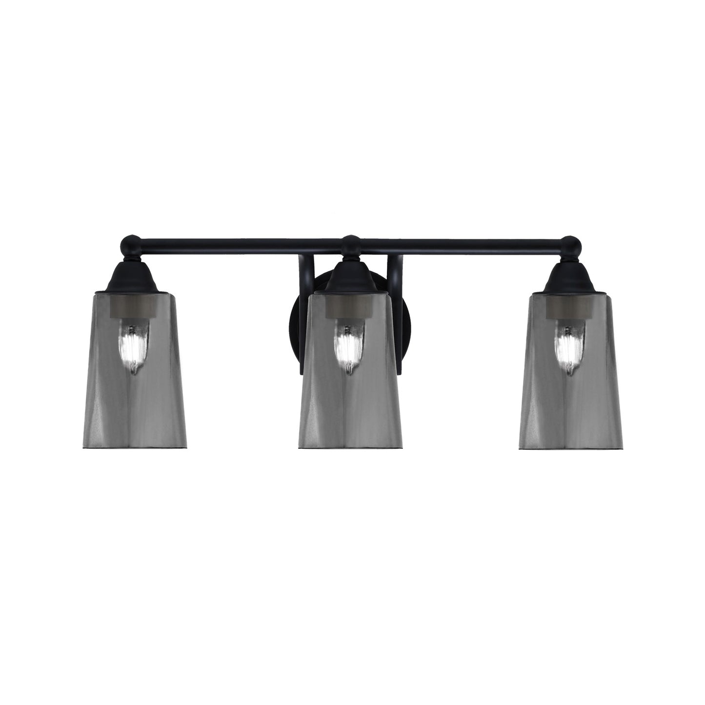 Toltec Paramount 3-Light Bath Bar | Matte Black Steel and Smoke Bubble Glass | Bathroom Vanity & Powder Room | 7.25 x 8.75 in | Model 3423-MB-262