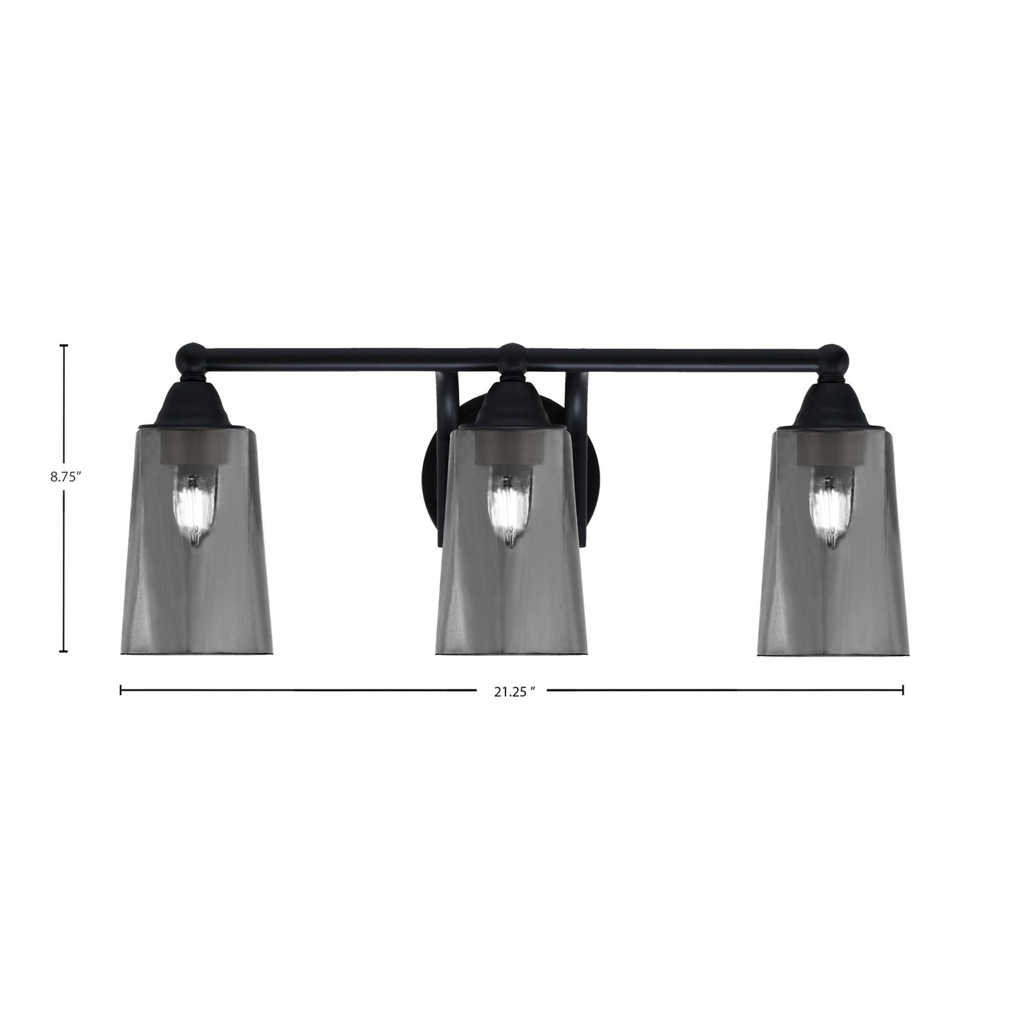 Toltec Paramount 3-Light Bath Bar | Matte Black Steel and Smoke Bubble Glass | Bathroom Vanity & Powder Room | 7.25 x 8.75 in | Model 3423-MB-262