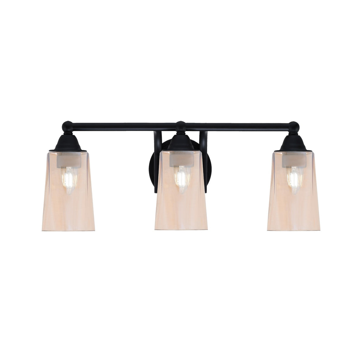 Toltec Paramount 3-Light Bath Bar | Modern Matte Black and Amber Gradient Glass | Bathroom Vanity & Powder Room | 7.25 x 8.75 in | Model 3423-MB-263