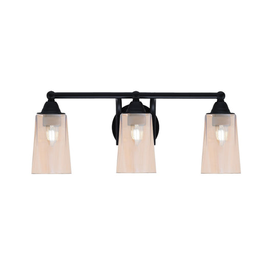 Toltec Paramount 3-Light Bath Bar | Modern Matte Black and Amber Gradient Glass | Bathroom Vanity & Powder Room | 7.25 x 8.75 in | Model 3423-MB-263