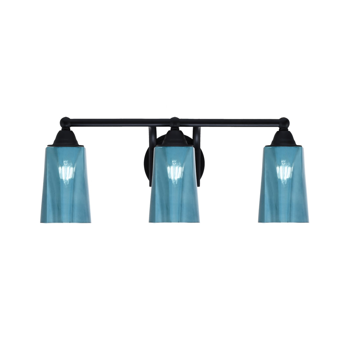 Toltec Paramount 3-Light Bath Bar | Modern Matte Black and Blue Gradient Glass | Bathroom Vanity & Powder Room | 7.25 x 8.75 in | Model 3423-MB-265