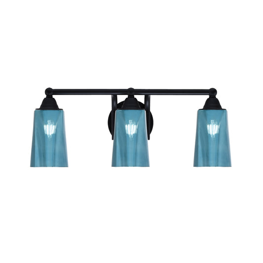 Toltec Paramount 3-Light Bath Bar | Modern Matte Black and Blue Gradient Glass | Bathroom Vanity & Powder Room | 7.25 x 8.75 in | Model 3423-MB-265