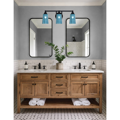 Toltec Paramount 3-Light Bath Bar | Modern Matte Black and Blue Gradient Glass | Bathroom Vanity & Powder Room | 7.25 x 8.75 in | Model 3423-MB-265