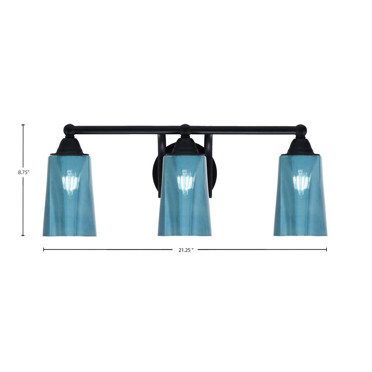Toltec Paramount 3-Light Bath Bar | Modern Matte Black and Blue Gradient Glass | Bathroom Vanity & Powder Room | 7.25 x 8.75 in | Model 3423-MB-265