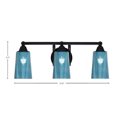 Toltec Paramount 3-Light Bath Bar | Modern Matte Black and Blue Gradient Glass | Bathroom Vanity & Powder Room | 7.25 x 8.75 in | Model 3423-MB-265