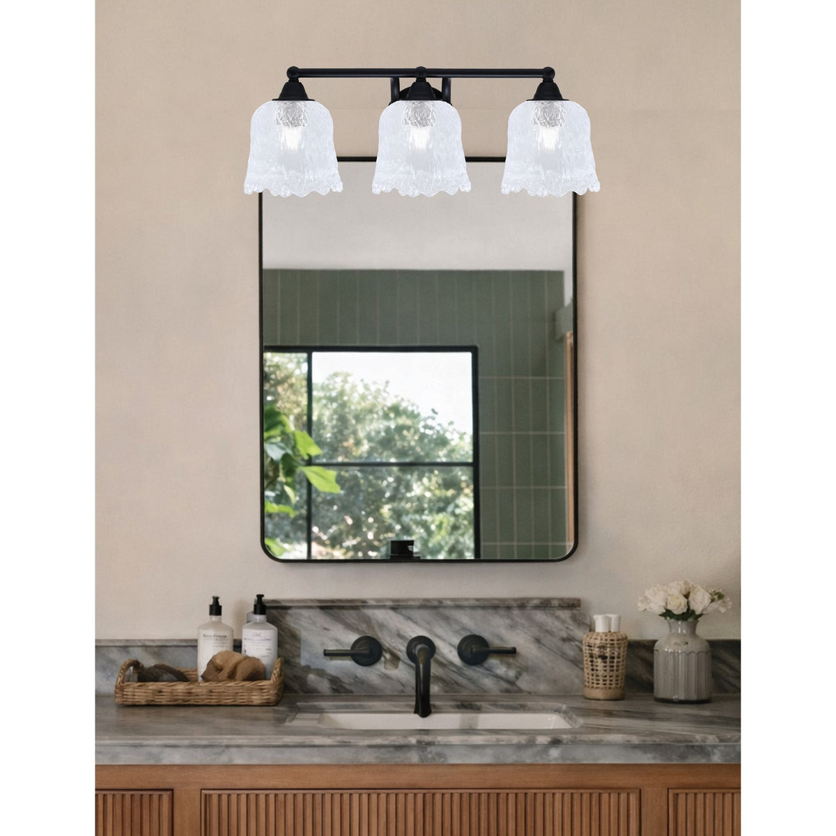Toltec Paramount 3-Light Bath Bar | Modern Matte Black and Clear Lava Glass | Bathroom & Powder Room Vanity Light | 8 x 8.75 in | Model 3423-MB-4230