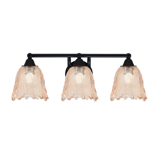 Toltec Paramount 3-Light Bath Bar | Modern Matte Black and Amber Lava Glass | Bathroom & Powder Room Vanity Light | 8 x 8.75 in | Model 3423-MB-4233