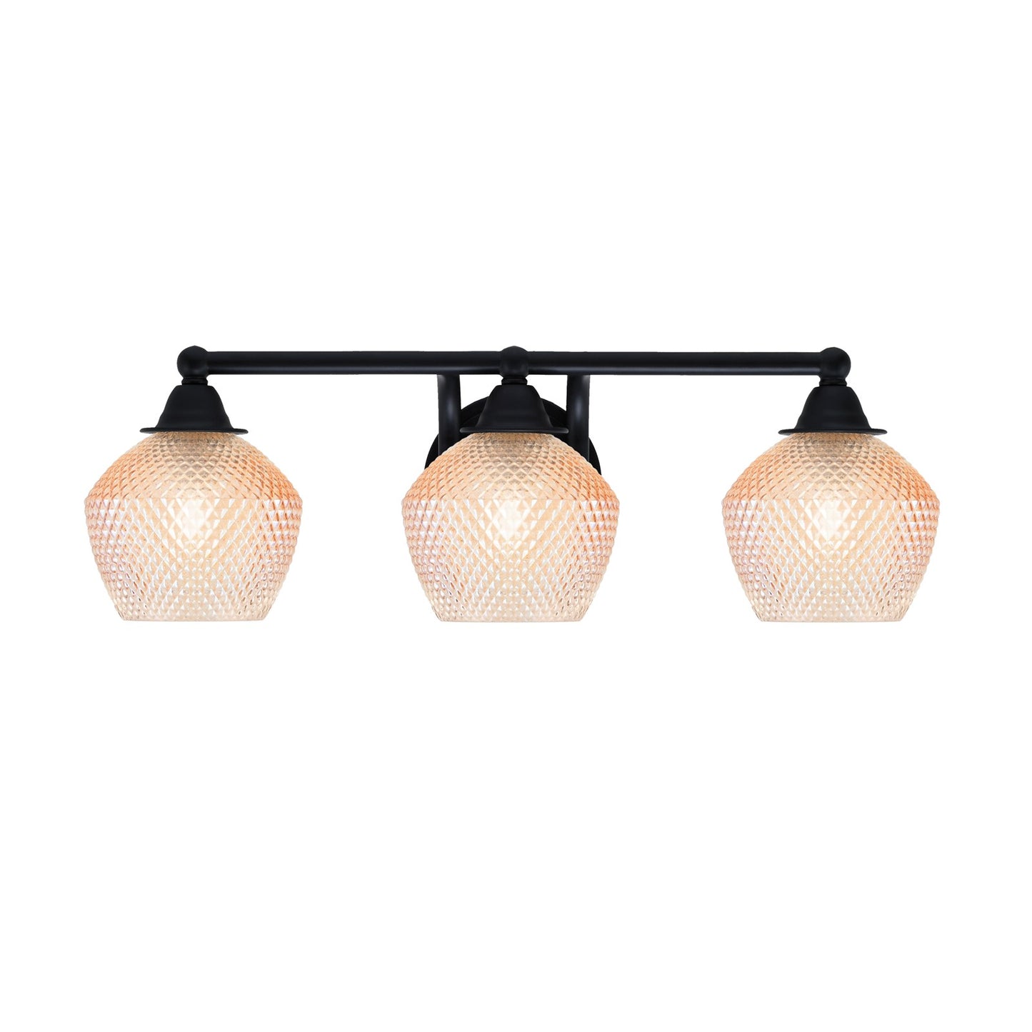 Toltec Paramount 23in 3-Light Bath Bar | Matte Black Steel and Amber Textured Glass | Bathroom Vanity | 22.75 x 8 x 7.5 in | Model 3423-MB-4623