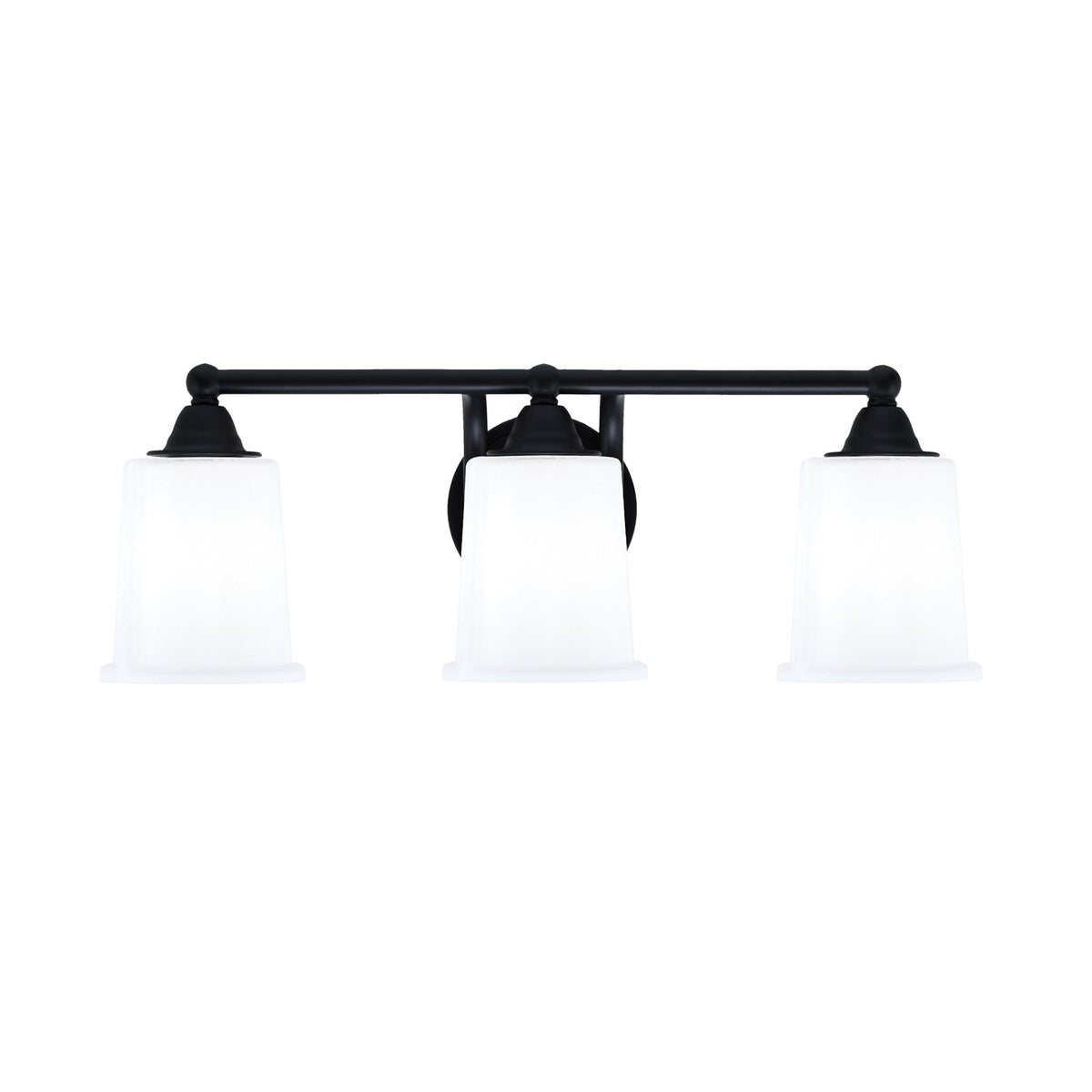 Toltec Paramount 3-Light Bath Bar | Modern Matte Black and White Opal Glass | Bathroom Vanity & Powder Room | 7.25 x 7.75 in | Model 3423-MB-5031