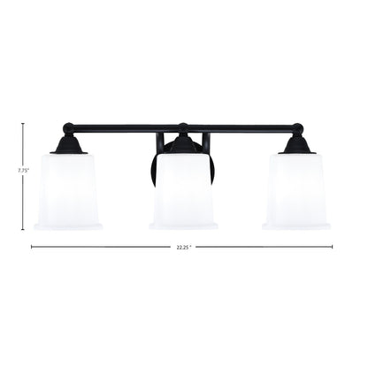 Toltec Paramount 3-Light Bath Bar | Modern Matte Black and White Opal Glass | Bathroom Vanity & Powder Room | 7.25 x 7.75 in | Model 3423-MB-5031