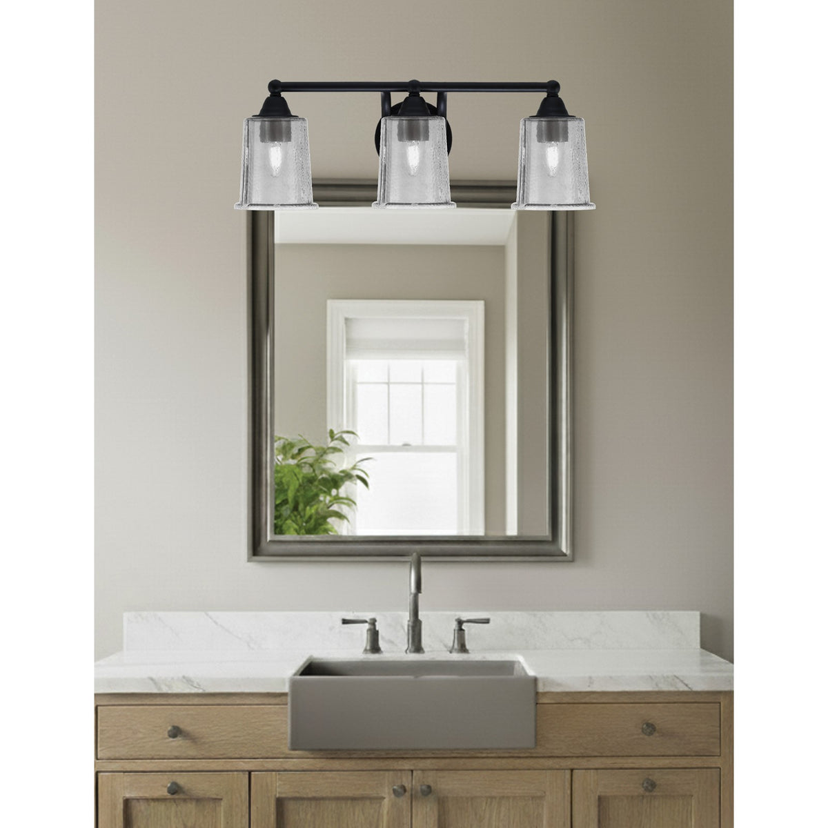 Toltec Paramount 3-Light Bath Bar | Modern Matte Black and Smoke Bubble Glass | Bathroom Vanity & Powder Room | 7.25 x 7.75 in | Model 3423-MB-5032