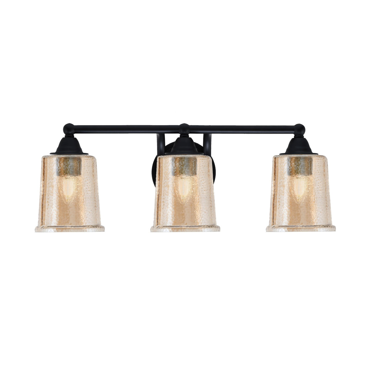 Toltec Paramount 3-Light Bath Bar | Modern Matte Black and Amber Bubble Glass | Bathroom & Powder Room Vanity Light | 7.25 x 7.75 in | Model 3423-MB-5033