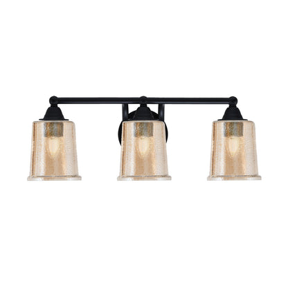 Toltec Paramount 3-Light Bath Bar | Modern Matte Black and Amber Bubble Glass | Bathroom & Powder Room Vanity Light | 7.25 x 7.75 in | Model 3423-MB-5033
