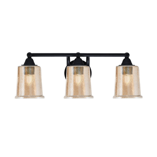 Toltec Paramount 3-Light Bath Bar | Modern Matte Black and Amber Bubble Glass | Bathroom & Powder Room Vanity Light | 7.25 x 7.75 in | Model 3423-MB-5033
