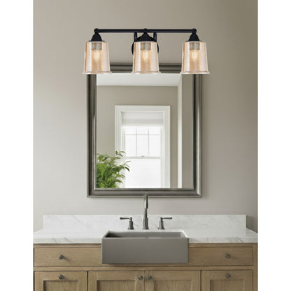Toltec Paramount 3-Light Bath Bar | Modern Matte Black and Amber Bubble Glass | Bathroom & Powder Room Vanity Light | 7.25 x 7.75 in | Model 3423-MB-5033
