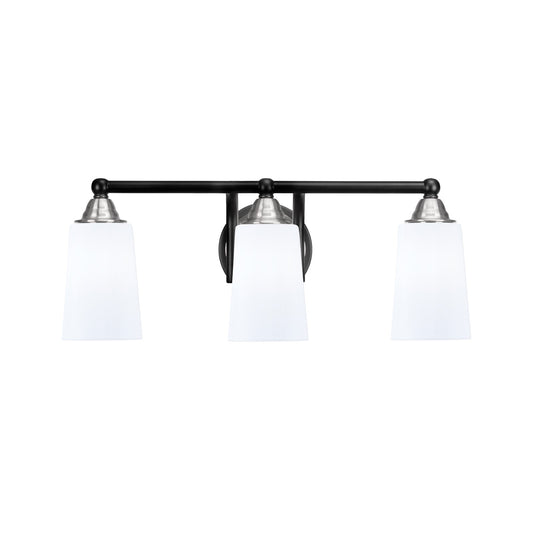 Toltec Paramount 3-Light Bath Bar | Matte Black & Brushed Nickel Steel and White Opal Glass | Bathroom Vanity & Powder Room | 7.25 x 8.75 in | Model 3423-MBBN-261