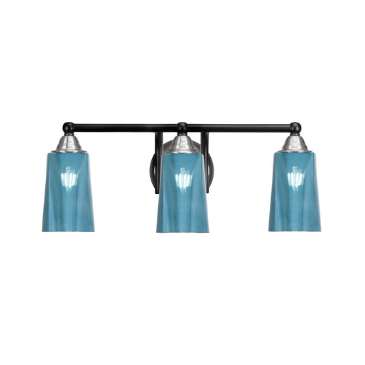 Toltec Paramount 3-Light Bath Bar | Matte Black & Brushed Nickel Steel and Blue Gradient Glass | Bathroom Vanity & Powder Room | 7.25 x 8.75 in | Model 3423-MBBN-265