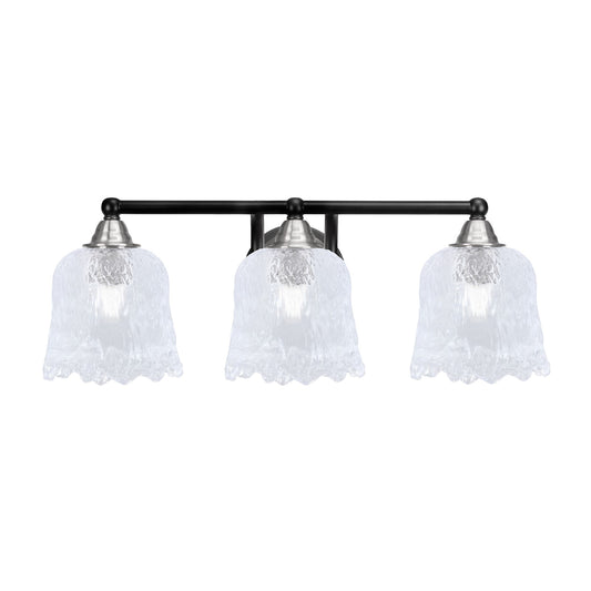 Toltec Paramount 3-Light Bath Bar | Modern Matte Black & Brushed Nickel with Clear Lava Glass | Bathroom Vanity Light | D 8 x H 8.75 in | Model 3423-MBBN-4230