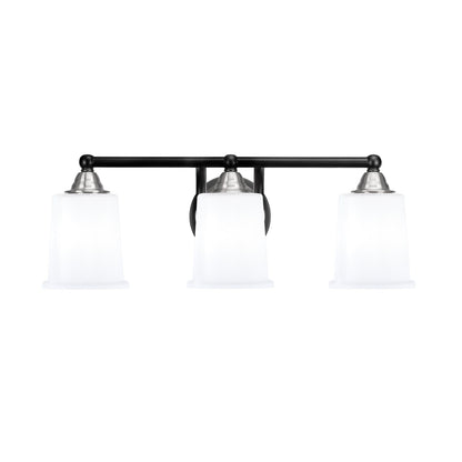 Toltec Paramount 3-Light Bath Bar | Modern Matte Black & Brushed Nickel with White Opal Glass | Bathroom Vanity Light | D 7.25 x H 7.75 in | Model 3423-MBBN-5031