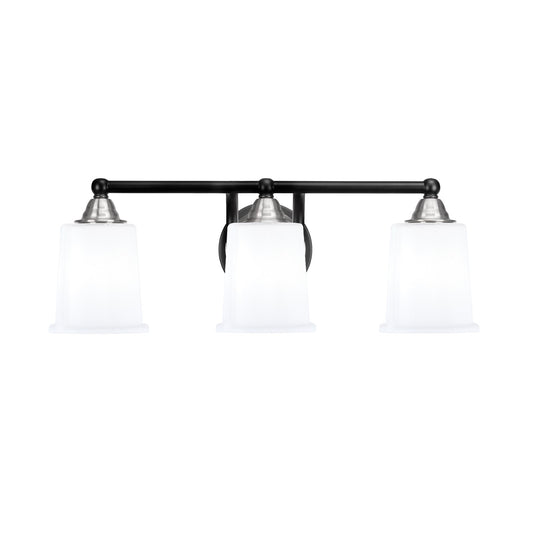Toltec Paramount 3-Light Bath Bar | Modern Matte Black & Brushed Nickel with White Opal Glass | Bathroom Vanity Light | D 7.25 x H 7.75 in | Model 3423-MBBN-5031