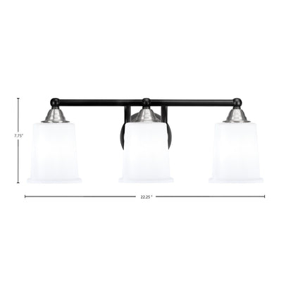 Toltec Paramount 3-Light Bath Bar | Modern Matte Black & Brushed Nickel with White Opal Glass | Bathroom Vanity Light | D 7.25 x H 7.75 in | Model 3423-MBBN-5031