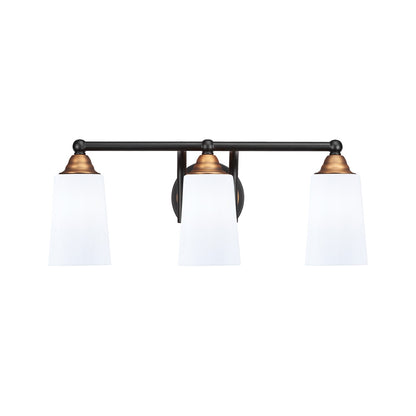 Toltec Paramount 3-Light Bath Bar | Modern Matte Black and Brass with White Opal Glass | Bathroom Vanity Lighting | 7.25 x 8.75 in | Model 3423-MBBR-261