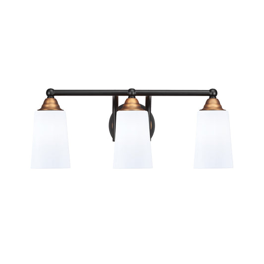 Toltec Paramount 3-Light Bath Bar | Modern Matte Black and Brass with White Opal Glass | Bathroom Vanity Lighting | 7.25 x 8.75 in | Model 3423-MBBR-261