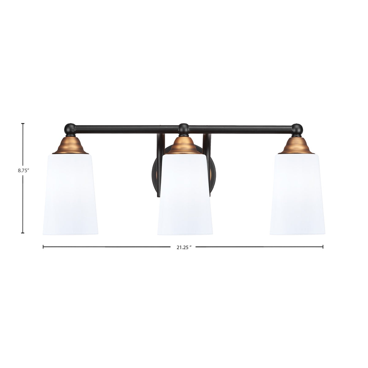 Toltec Paramount 3-Light Bath Bar | Modern Matte Black and Brass with White Opal Glass | Bathroom Vanity Lighting | 7.25 x 8.75 in | Model 3423-MBBR-261