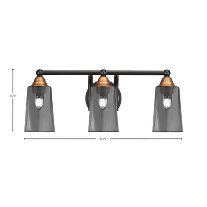 Toltec Paramount 3-Light Bath Bar | Modern Matte Black and Brass with Smoke Bubble Glass | Bathroom Vanity Lighting | 7.25 x 8.75 in | Model 3423-MBBR-262