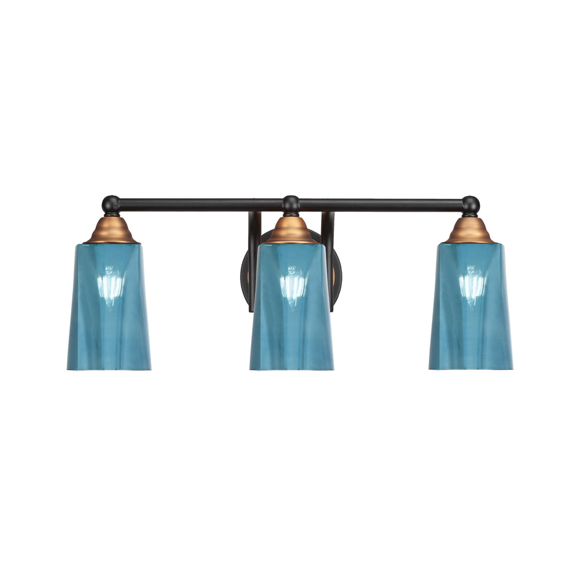 Toltec Paramount 3-Light Bath Bar | Modern Matte Black & Brass with Blue Gradient Glass | Bathroom Vanity & Powder Room | 7.25 x 8.75 in | Model 3423-MBBR-265