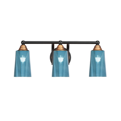 Toltec Paramount 3-Light Bath Bar | Modern Matte Black & Brass with Blue Gradient Glass | Bathroom Vanity & Powder Room | 7.25 x 8.75 in | Model 3423-MBBR-265