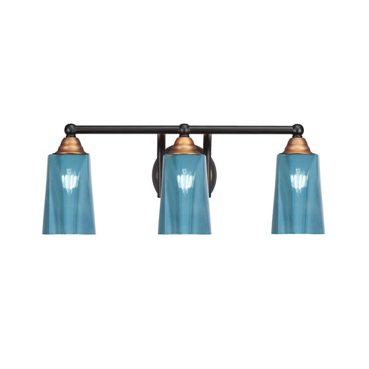 Toltec Paramount 3-Light Bath Bar | Modern Matte Black & Brass with Blue Gradient Glass | Bathroom Vanity & Powder Room | 7.25 x 8.75 in | Model 3423-MBBR-265