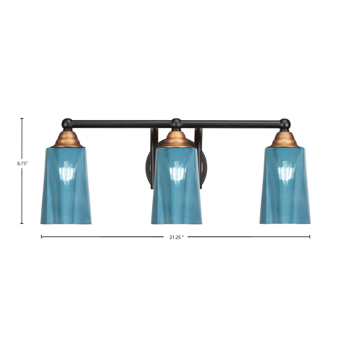 Toltec Paramount 3-Light Bath Bar | Modern Matte Black & Brass with Blue Gradient Glass | Bathroom Vanity & Powder Room | 7.25 x 8.75 in | Model 3423-MBBR-265