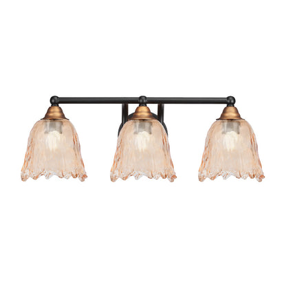Toltec Paramount 3-Light Bath Bar | Modern Matte Black & Brass with Amber Lava Glass | Bathroom Vanity & Powder Room | 8 x 8.75 in | Model 3423-MBBR-4233