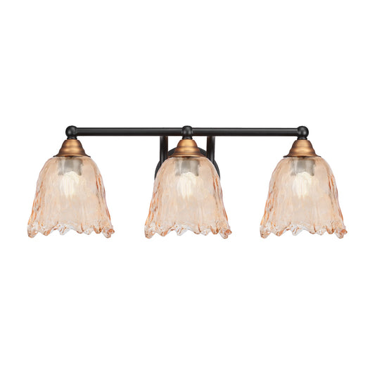 Toltec Paramount 3-Light Bath Bar | Modern Matte Black & Brass with Amber Lava Glass | Bathroom Vanity & Powder Room | 8 x 8.75 in | Model 3423-MBBR-4233