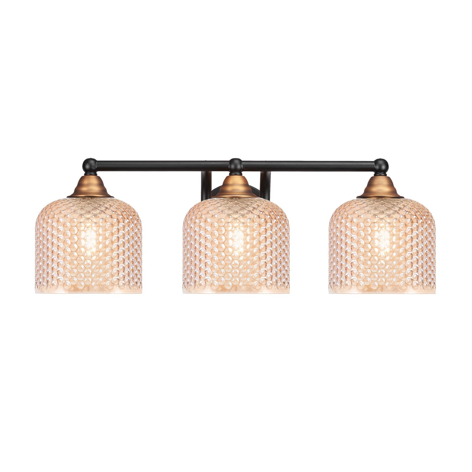 Toltec Paramount 22.75in 3-Light Bath Bar | Modern Matte Black & Brass Steel and Amber Textured Glass | Bathroom Vanity Light | 22.75 x 8.5 x 7.5 in | Model 3423-MBBR-4613