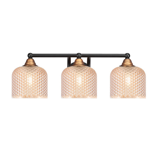 Toltec Paramount 22.75in 3-Light Bath Bar | Modern Matte Black & Brass Steel and Amber Textured Glass | Bathroom Vanity Light | 22.75 x 8.5 x 7.5 in | Model 3423-MBBR-4613