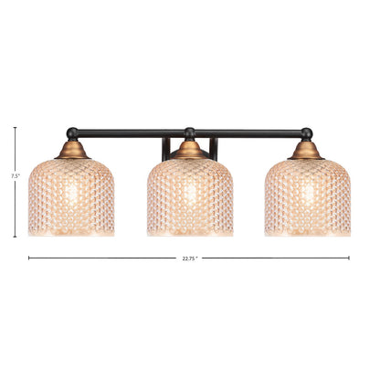 Toltec Paramount 22.75in 3-Light Bath Bar | Modern Matte Black & Brass Steel and Amber Textured Glass | Bathroom Vanity Light | 22.75 x 8.5 x 7.5 in | Model 3423-MBBR-4613