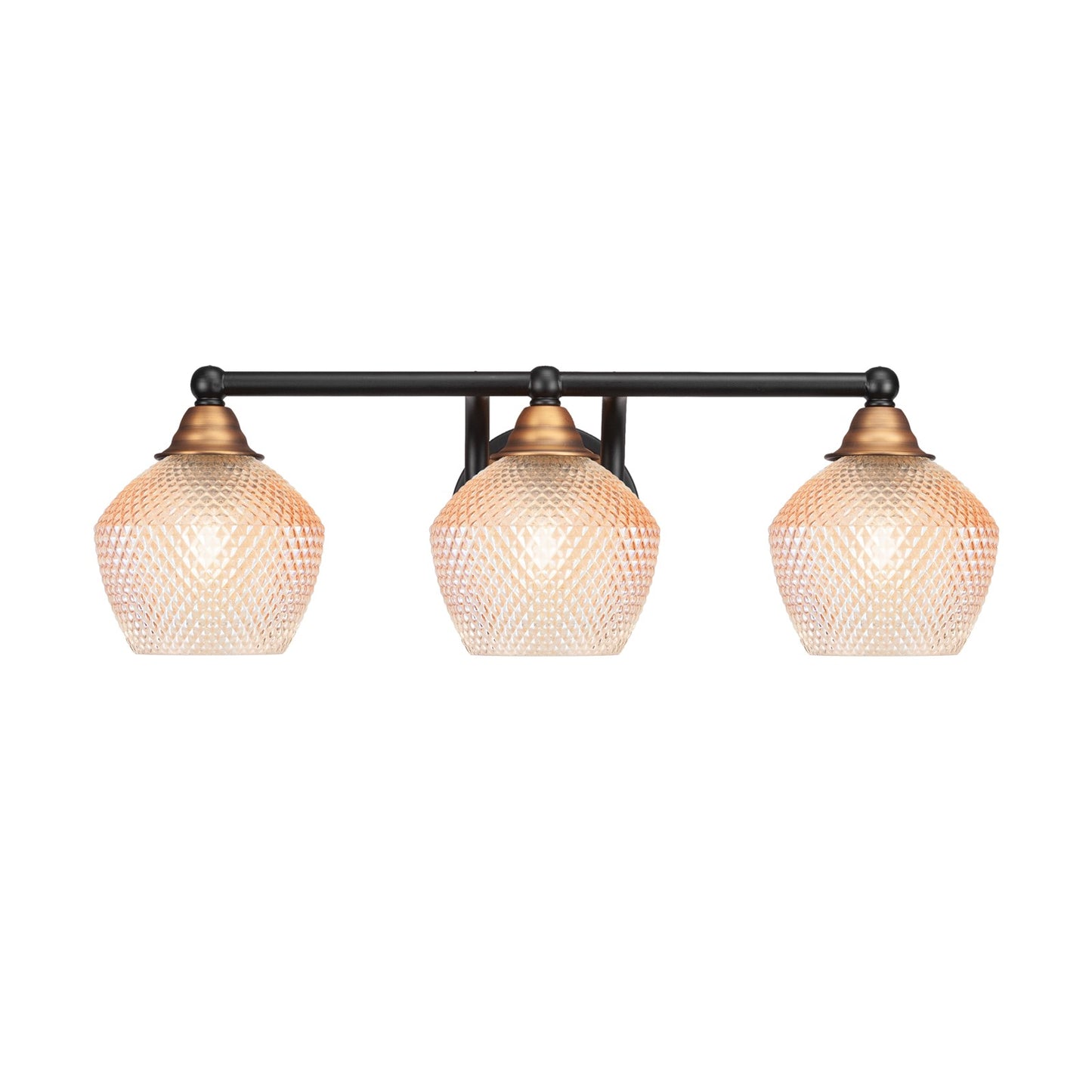 Toltec Paramount 23in 3-Light Bath Bar | Matte Black & Brass Steel and Amber Textured Glass | Bathroom Vanity | 22.75 x 8.5 x 7.5 in | Model 3423-MBBR-4623