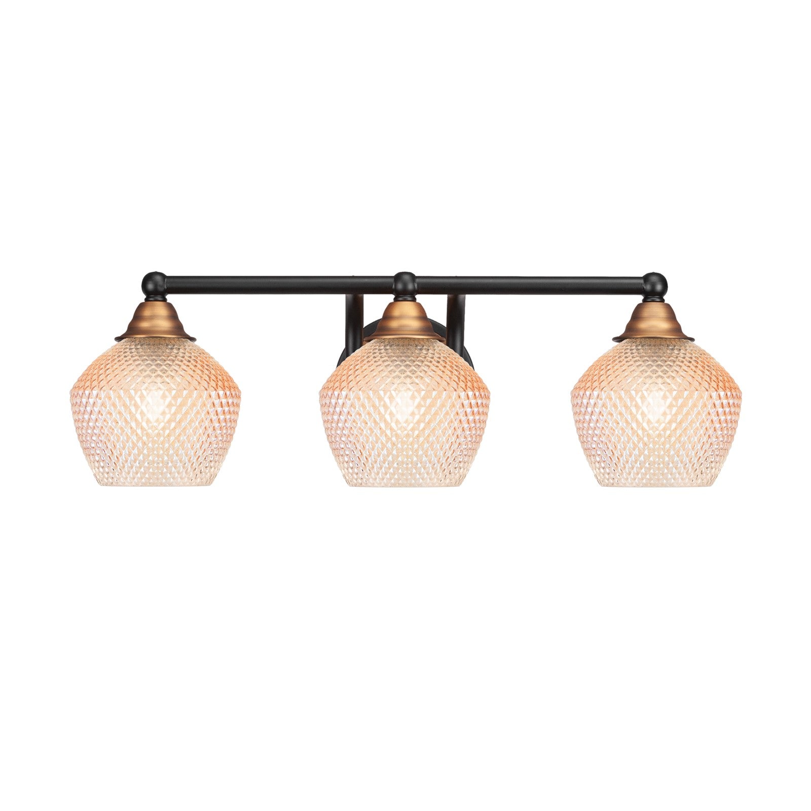Toltec Paramount 23in 3-Light Bath Bar | Matte Black & Brass Steel and Amber Textured Glass | Bathroom Vanity | 22.75 x 8.5 x 7.5 in | Model 3423-MBBR-4623