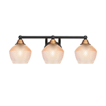 Toltec Paramount 23in 3-Light Bath Bar | Matte Black & Brass Steel and Amber Textured Glass | Bathroom Vanity | 22.75 x 8.5 x 7.5 in | Model 3423-MBBR-4623