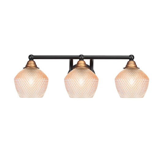 Toltec Paramount 23in 3-Light Bath Bar | Matte Black & Brass Steel and Amber Textured Glass | Bathroom Vanity | 22.75 x 8.5 x 7.5 in | Model 3423-MBBR-4623