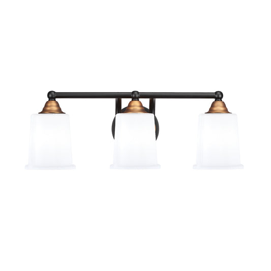 Toltec Paramount 3-Light Bath Bar | Modern Matte Black & Brass with White Opal Glass | Bathroom Vanity & Powder Room | 7.25 x 7.75 in | Model 3423-MBBR-5031