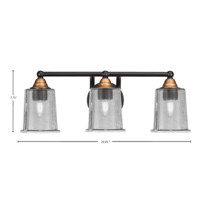 Toltec Paramount 3-Light Bath Bar | Modern Matte Black & Brass with Smoke Bubble Glass | Bathroom Vanity & Powder Room | 7.25 x 7.75 in | Model 3423-MBBR-5032