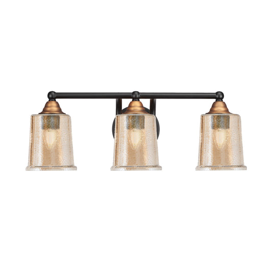 Toltec Paramount 3-Light Bath Bar | Modern Matte Black & Brass with Amber Bubble Glass | Bathroom Vanity & Powder Room | 7.25 x 7.75 in | Model 3423-MBBR-5033