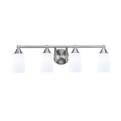 Toltec Paramount 4-Light Bath Bar | Brushed Nickel and White Opal Glass | Bathroom Vanity & Powder Room | 7.25 x 8.75 in | Model 3424-BN-261