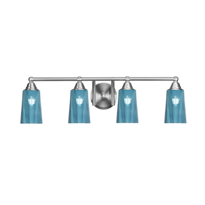 Toltec Paramount 4-Light Bath Bar | Brushed Nickel and Blue Gradient Glass | Bathroom Vanity & Powder Room | 7.25 x 8.75 in | Model 3424-BN-265